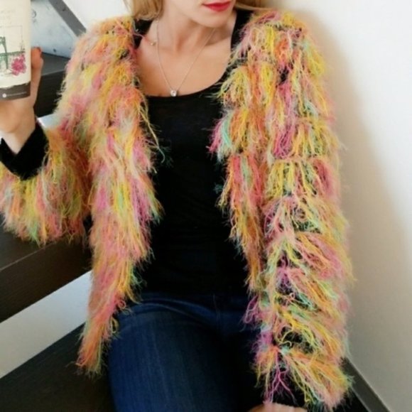 CANDY SHAG Sweater Knit Open Front Long sleeved CARDIGAN - Picture 4 of 5